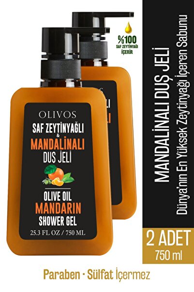 Olivos Doğal Zeytinyağlı Mandalina Kokulu Banyo Duş Jeli Zeytinyağı Mandalinalı Nemlendirici 2 ADET 750ML
