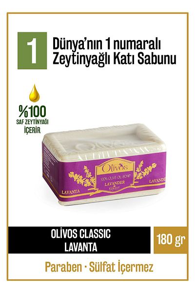 Olivos Natural Classic Solid Soap with Lavender and Olive Oil Olive Oil Hand Soap Intensive Moisturizing 180 gr