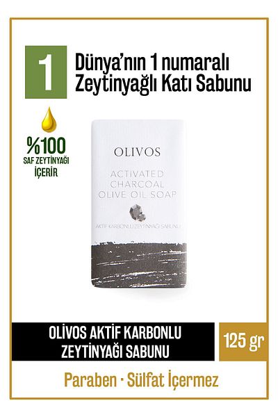Olivos Solid Soap with Natural Activated Carbon and Olive Oil Olive Oil Hand Soap Intensive Moisturizing 125 gr