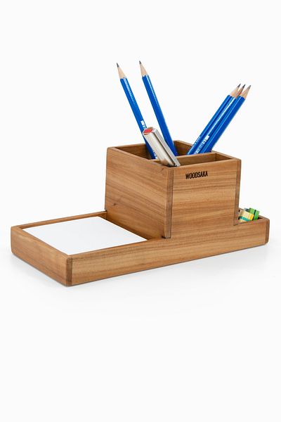 Woodsaka Prokit 2 - Multi-purpose Organizer: Pen Holder, Note Paper and Paper Clip Box - Cherry Model