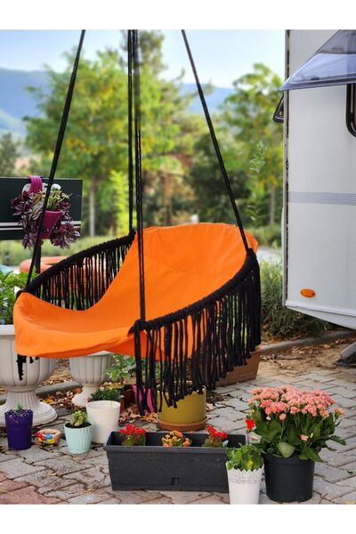 AslanButik Makrome Salıncak Nano Teknoloji Kumaş Siyah Turuncu