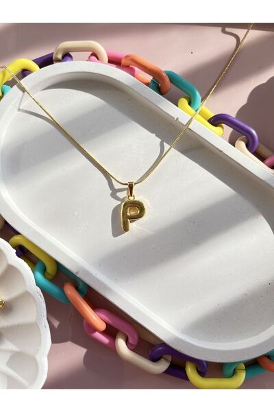 Claritas Takı Kadın Altın Kaplama Bombeli P Harfli Kolye, Bubble P Harf Kolye