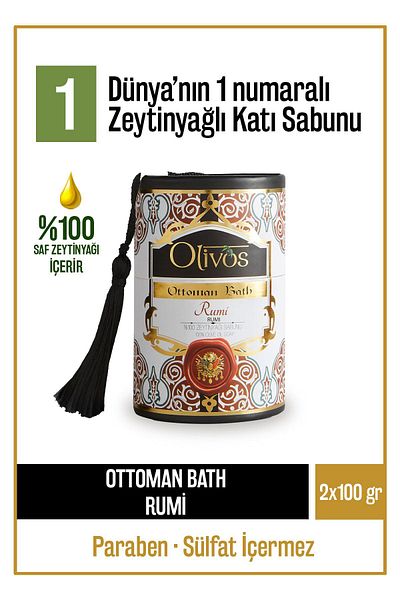 Olivos 100% Natural Ottoman Rumi Olive Oil Solid Soap Hand Soap Ottoman Series Bath Scented 2 Pieces 100gr