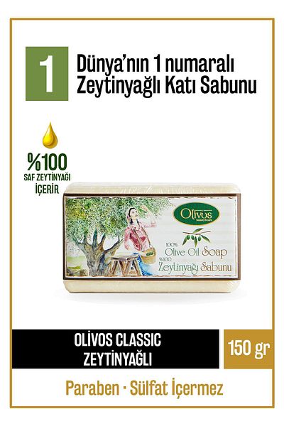 Olivos Natural Classic Olive Oil Solid Soap Olive Oil Hand Soap Intensive Moisturizing 150 gr