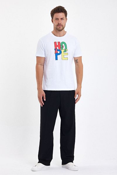 Soho Mood Ανδρικό μπλουζάκι Crew Neck 100% Cotton Hope με στάμπα λευκό