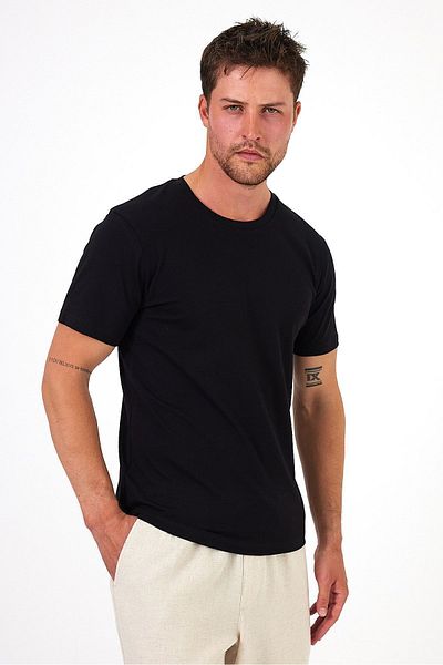 Soho Mood Ανδρικό μπλουζάκι από οργανικό βαμβάκι Crew Neck Regular Fit Basic μαύρο