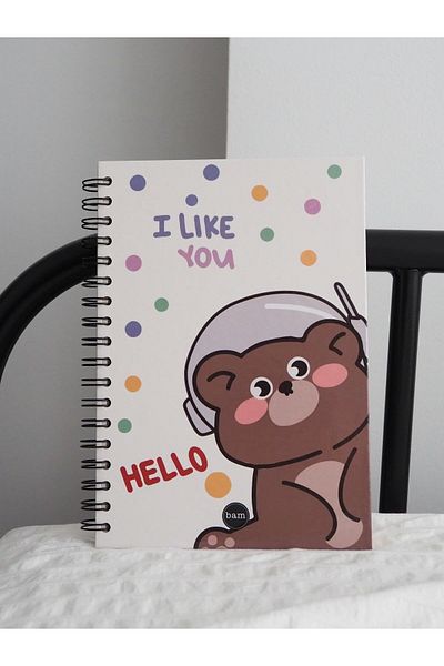 Planet Butik I Like You Bear - دفتر ملاحظات حلزوني مصمم