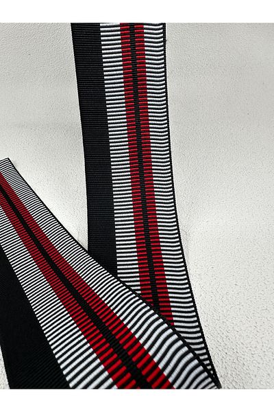paşateks since 1995 şekil Panglică Grosgrain cu dungi de 5,5 cm - 5 metri negru/alb