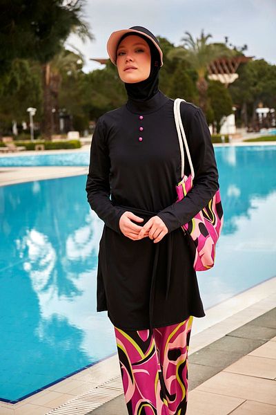 Marina Black Lycra Hijab Swimsuit - M2481