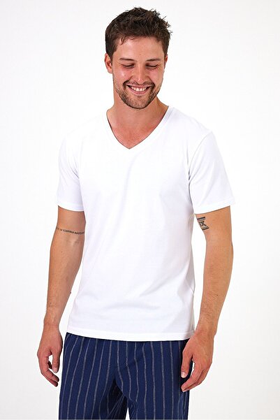 Soho Mood Λευκό ανδρικό μπλουζάκι με λαιμόκοψη 100% βαμβάκι