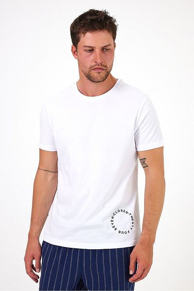 Soho Mood Λευκό T-Shirt Crew Neck - 100% βαμβάκι, με στάμπα