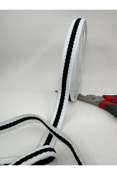paşateks since 1995 şekil Panglică personalizată de 5 metri - dungi de 2 cm (alb/negru)