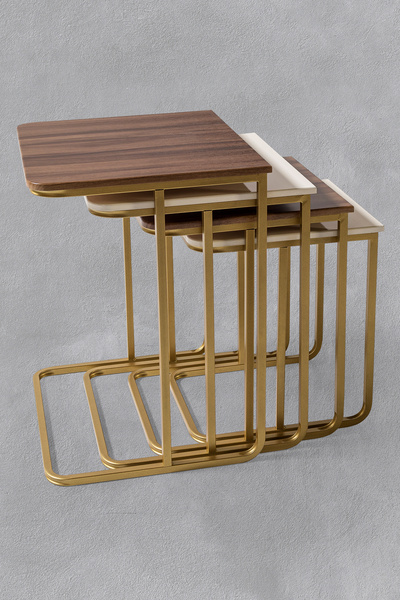 Veys Sehpa TEKERSİZ  - VEGAS ZİGON SEHPA  4 LÜ - GOLD  - CEVİZ - KREM