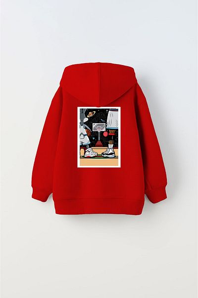 The Champ Clothing Червен унисекс суичър с качулка за деца - с качулка, полар Ilovethisgame Баскетболен суичър