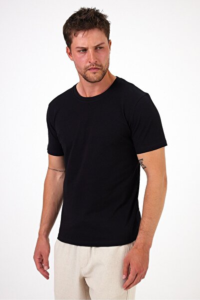 Soho Mood Ανδρικό μπλουζάκι με λαιμόκοψη 100% βαμβακερό μαύρο Basic