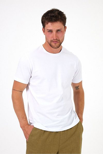 Soho Mood Ανδρικό μπλουζάκι από οργανικό βαμβάκι Crew Neck Regular Fit Basic Λευκό