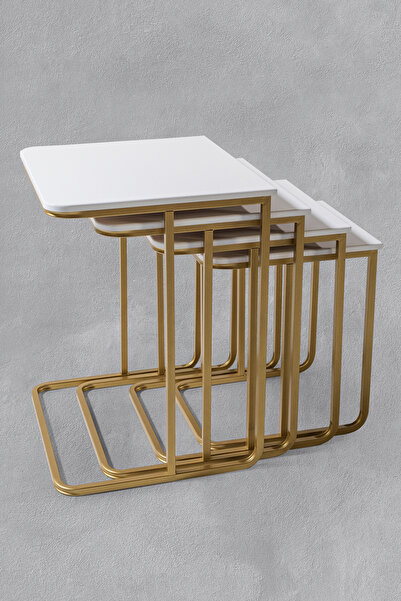Veys Sehpa TEKERSİZ  - VEGAS ZİGON SEHPA  4 LÜ - GOLD  - WHITE