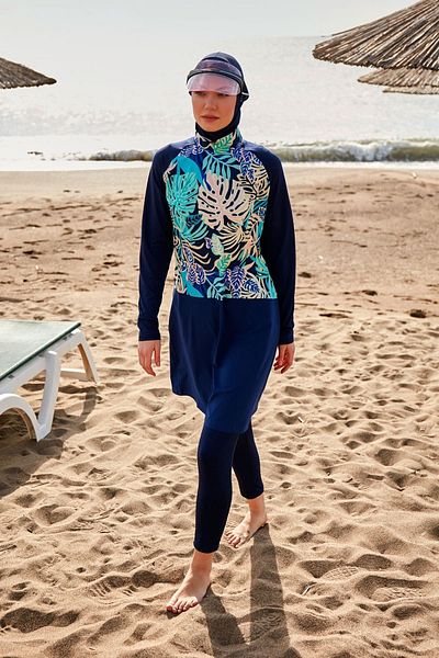 Marina Navy Blue Lycra Full Covered Hijab Swimsuit - M2490