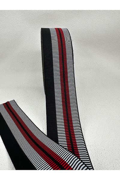 paşateks since 1995 şekil Panglică Grosgrain cu dungi de 5,5 cm - 5 metri negru/alb