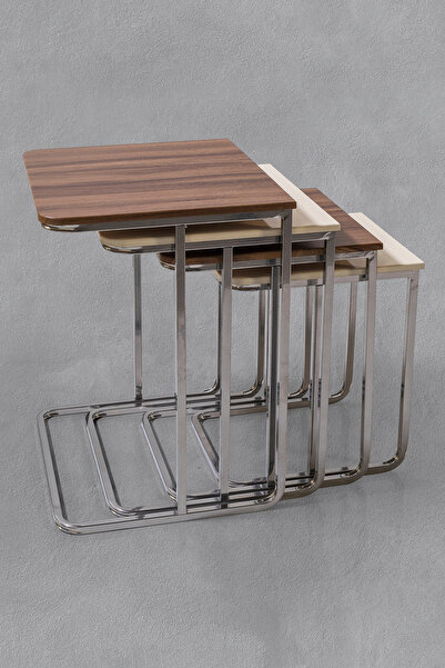 Veys Sehpa TEKERLEKSİZ  - VEGAS ZİGON SEHPA  4 LÜ - CEVİZ  - KREM