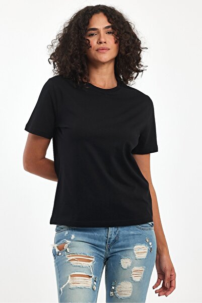 Soho Mood Black Basic 100% Cotton Women's T-Shirt - Crew Neck