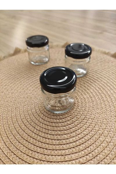 ziylan 40cc Transparent Glass Black Lid Jar, 50 Pieces Mini Jar, Honey Jar Ornamental Jar