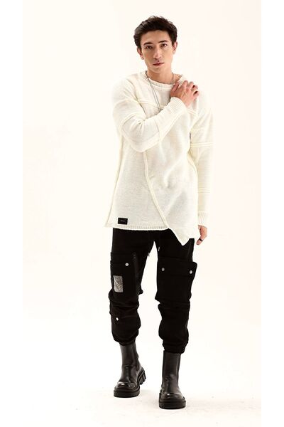 THIMOON Cream Color Sweater Oversize Fit Crew Neck