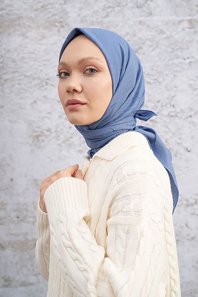 ARMANDA Eșarfă Bamboo Crash Pattern - Albastru Denim închis