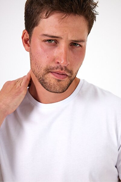 Soho Mood Ανδρικό μπλουζάκι από οργανικό βαμβάκι Crew Neck Regular Fit Basic Λευκό