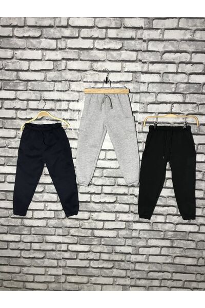 twins tailors حزمة ثلاثية من السراويل الرياضية للأطفال (أسود، رمادي، أزرق داكن)