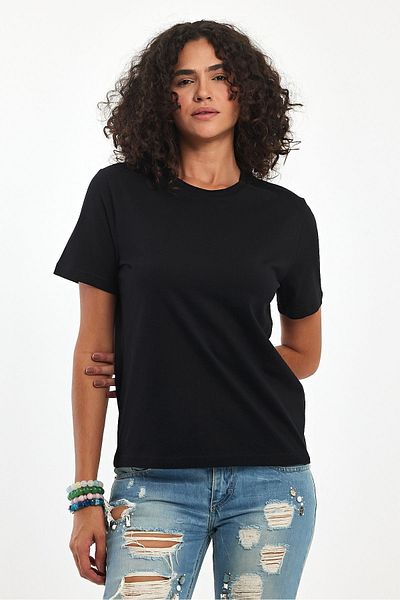 Soho Mood Black Basic 100% Cotton Women's T-Shirt - Crew Neck