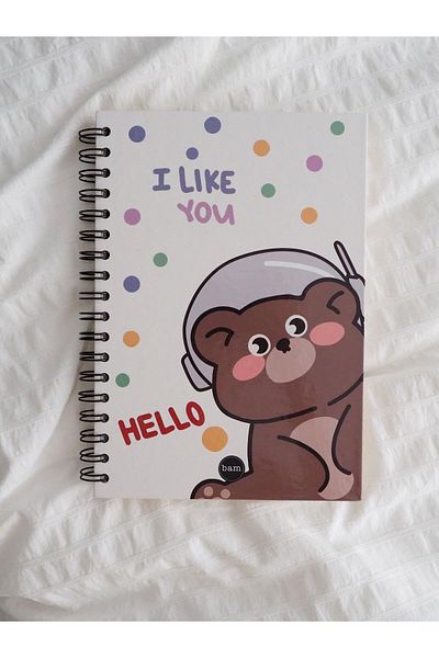 Planet Butik I Like You Bear - دفتر ملاحظات حلزوني مصمم