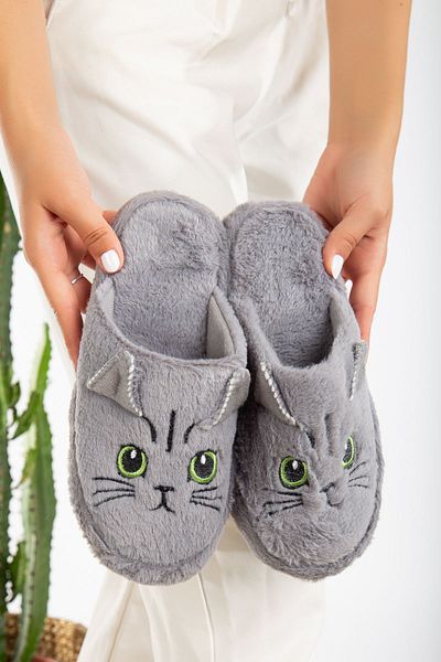 Slipcat Γυναικείες βελούδινες παντόφλες σπιτιού με φιγούρα γάτας - αθόρυβη σόλα