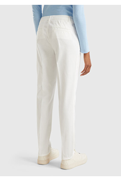 United Colors of Benetton White Elastane Women's Chino Pants - Basic Model