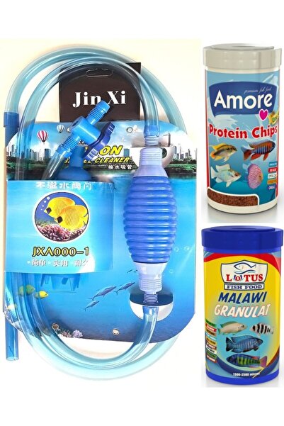 AMORE Jxa000-1 Akvaryum Dip Çekim Sifonu + Protein Chips 250ml + Lotus Malawi 250ml