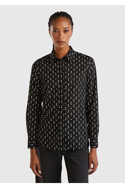 United Colors of Benetton Cămașă de damă cu model din bumbac negru - 100%