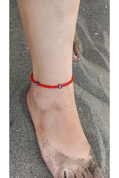 Atolye Ferda Macrame Anklet with Evil Eye Beads