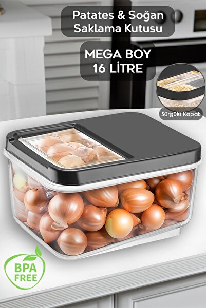 Meleni Home 16 Litre Sürgülü Kapak Sebzelik, Patates Soğan Sebze Saklama Kabı...