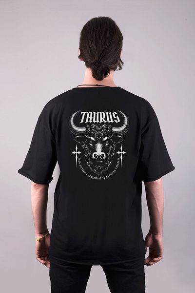Darkia Taurus Printed Oversize Black T-shirt - Double Sided T-shirt