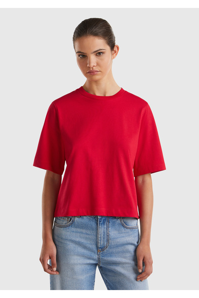 United Colors of Benetton تي شيرت نسائي من Red Koton Boxy Fit - 100%
