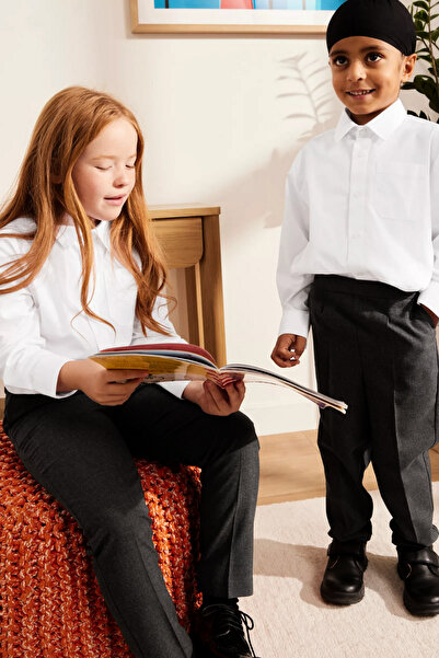 OKULCUBABA Детски училищни панталони с висока талия и еластична талия в цвят ...