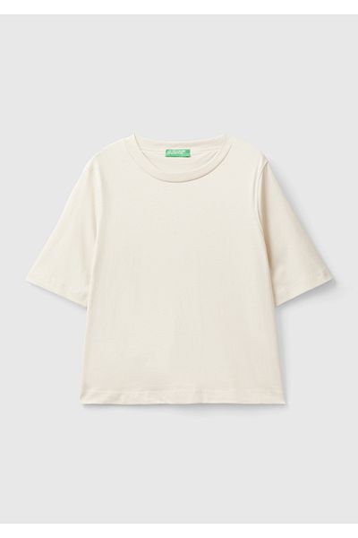 United Colors of Benetton Beige Boxy Fit Women's T-Shirt - 100% Cotton