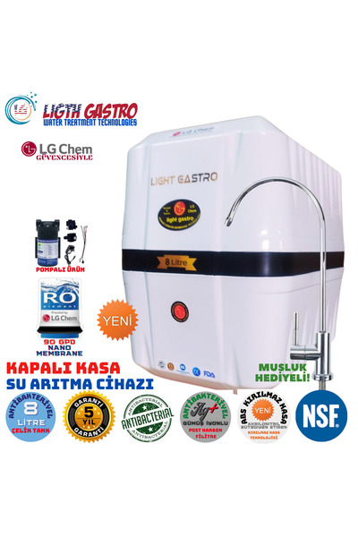 light gastro LG Chem PREMIUM BEYAZ-SİYAH 8 LİTRE POMPALI GÜMÜŞ İYON TATLANDIR...