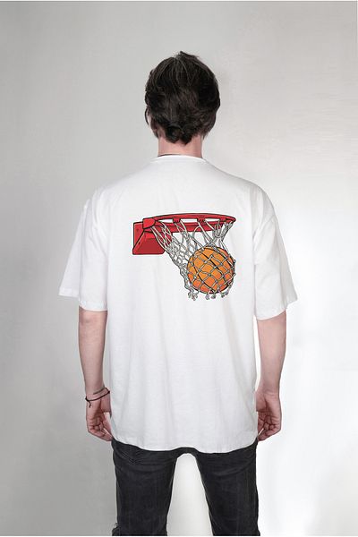 Darkia Basketball Ball Pattern - Double Sided White Oversize T-shirt