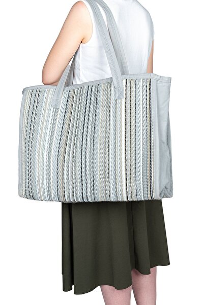 SİMEREV HALI HOME CONSEPT Büyük Boy Kadın Kol Ve Omuz Çanta Pazar Piknik Çantası Plastik Hasır İçi Astarlı Bölmeli Fermuarlı