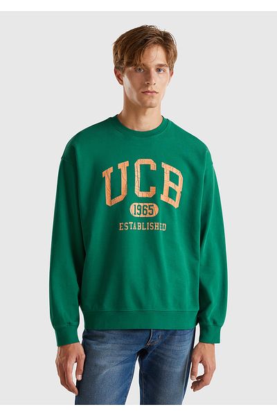 United Colors of Benetton Men's 100% Cotton Printed Ribbed Round Neck Sweatshirt