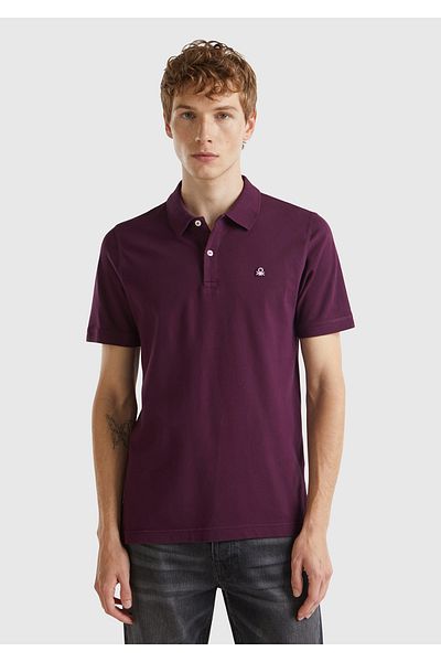 United Colors of Benetton Tricou cu gât polo pentru bărbați din amestec de bumbac violet - Detaliat cu sigla pieptului