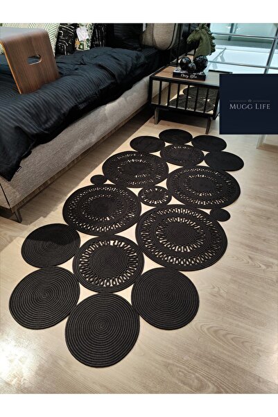 MUGG LİFE Antenor Siyah Jüt Hasır Modern Yeni nesil Özel Tasarım Şık Kilim Ha...
