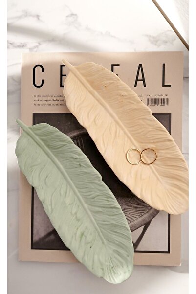 Louve Store Dekoratif Yeşil Tüy Tabak , Obje , Takı Tabağı