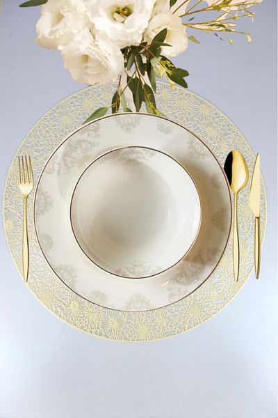 Digithome Set de 6 plăci de servire americane rotunde crem Acar - 38 cm ACR-281 C320.033